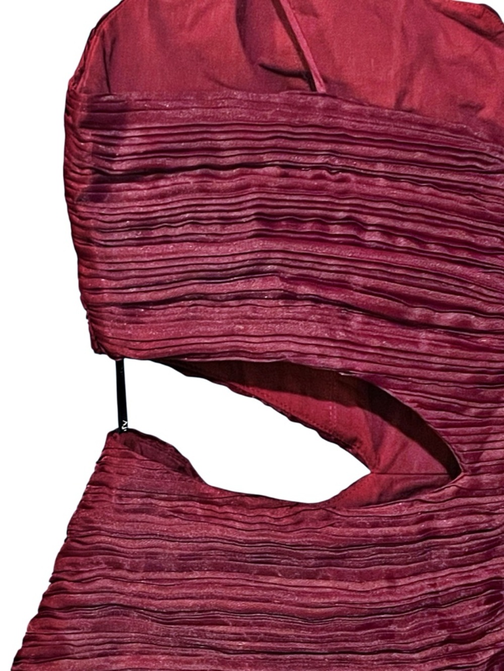 Aje Laurier Wave Maxi Dress Burgundy Red Plissé-Organza Waist Cut-out‎ Gown 12/L - Picture 13 of 16